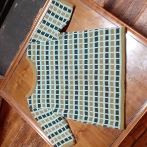 Retro Black, green and blue Monarch Knits short sleeve sweater M